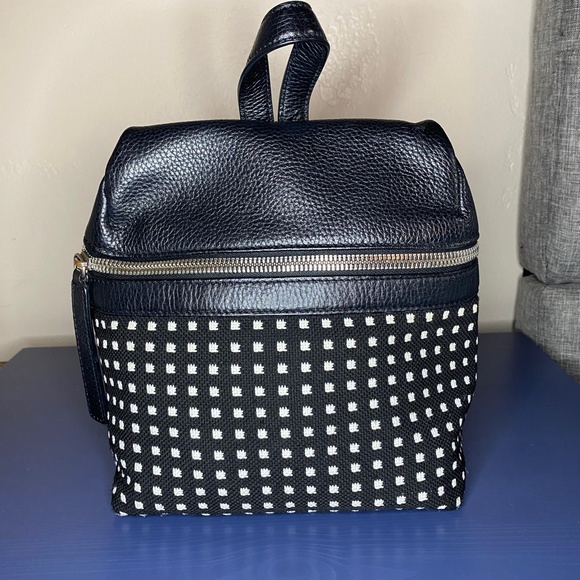 KARA Small Backpack in Black Grid Woven Pebble Leather - Picture 4 of 16